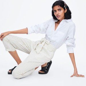 NWT Zara striped trousers with tie belt. Size M.